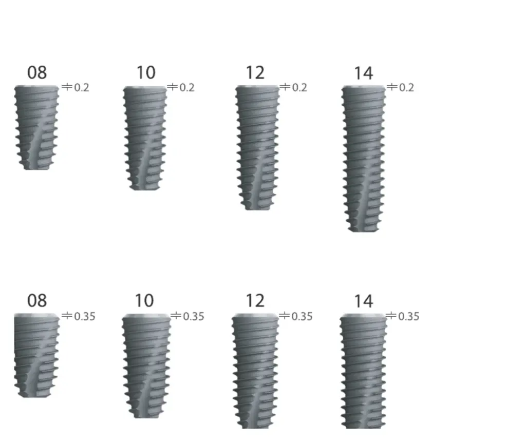 Implant dentar Dentium SuperLine II, în lungimile de 8, 10, 12 și 14 mm
